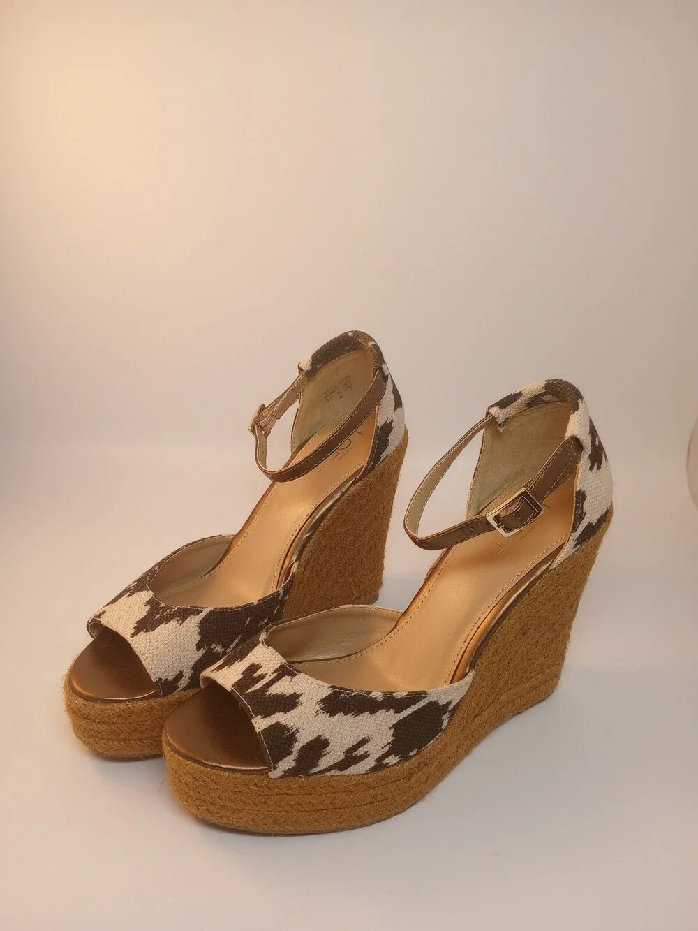Ann Taylor LOFT Womens Black & Beige Ankle Strap Stacked Wedge Sandals Shoes 8M